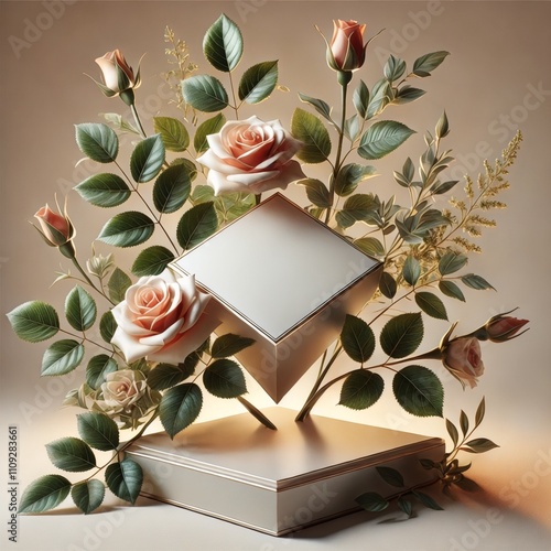  Diamond-Shaped Pedestal with Roses and Leaves