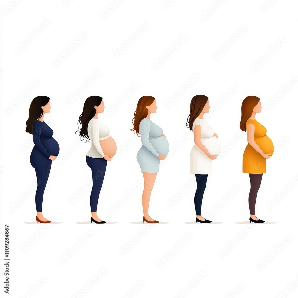 Fototapeta premium A group of pregnant women standing in a line