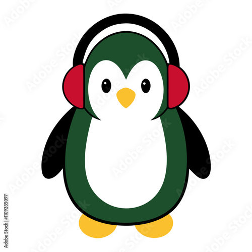 Penguin Wearing Earmuffs  Cute Winter Animal Vector Illustration