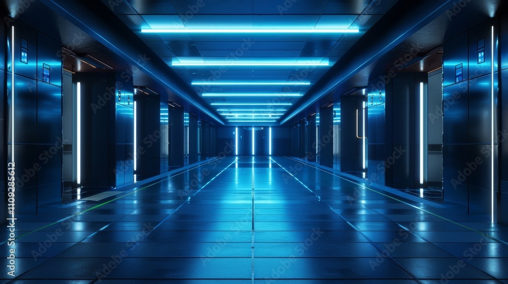 Fototapeta premium Futuristic sci fi scene with minimalist architecture and vibrant cyberpunk elements in dynamic view