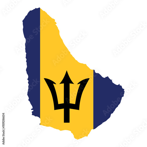 Barbados outline of map on background of national flag