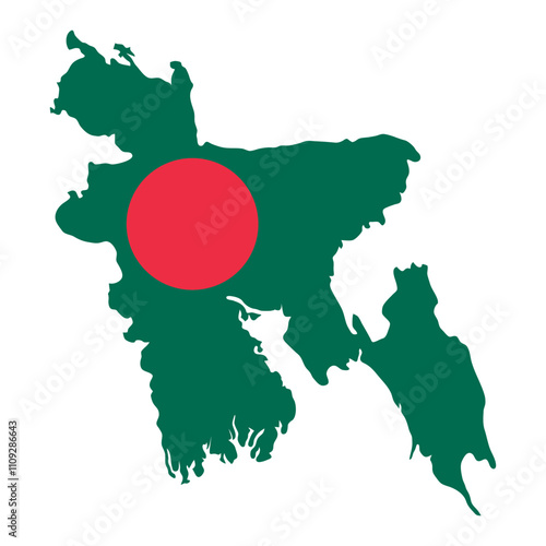 Bangladesh outline of map on background of national flag