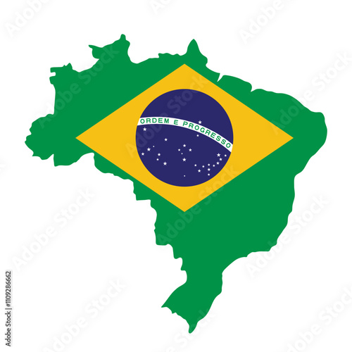 outline of map of Brazil on background of national flag