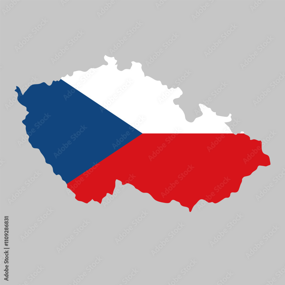 Obraz premium Czech outline of map on background of national flag