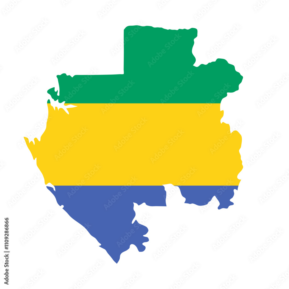 Fototapeta premium Gabon outline of map on background of national flag