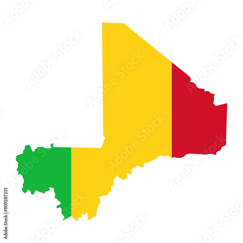 Mali outline of map on background of national flag