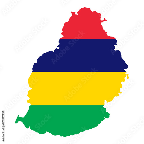 Mauritius outline of map on background of national flag