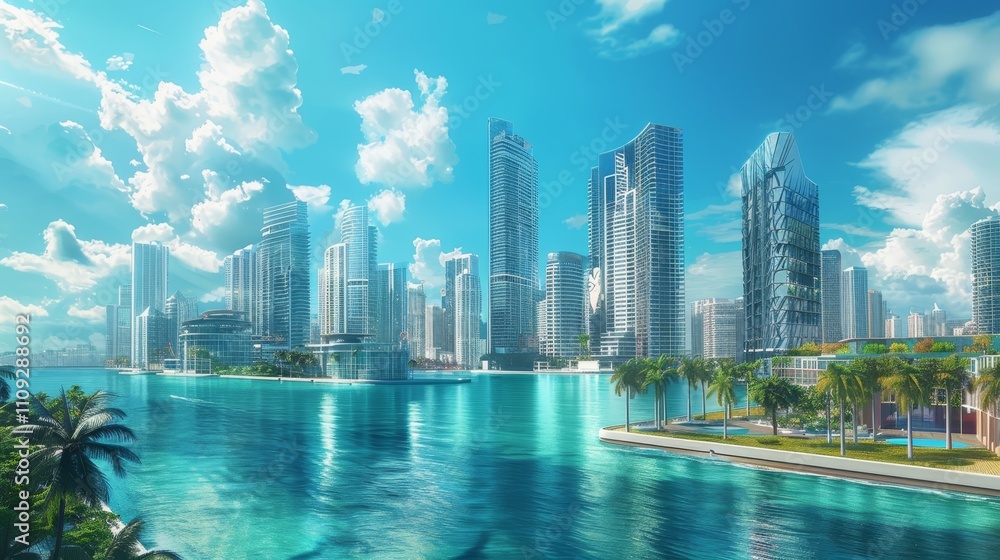 Fototapeta premium Futuristic cityscape with minimalist designs, neon lights, and dynamic cinematic perspectives