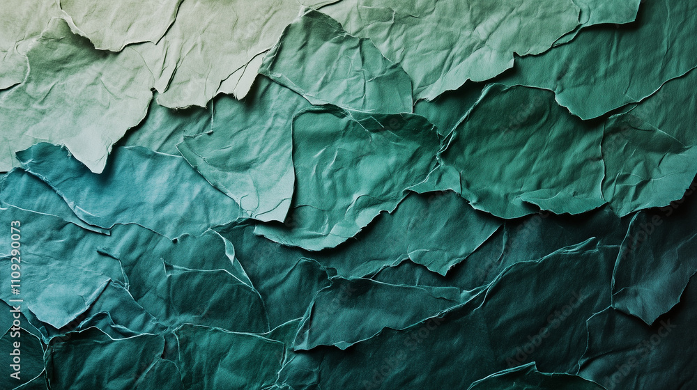 Layered green textured paper with gradient tones Layered green textured paper with gradient tones