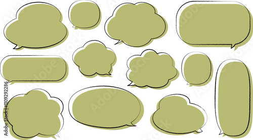 抹茶色のふわふわの吹き出しセット