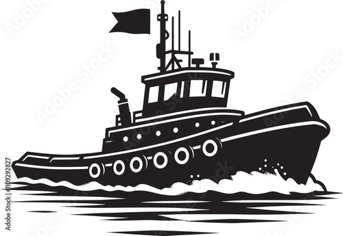 Tug boat ship silhouette vector illustration isolated on a white background