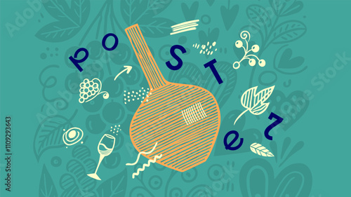 Sophisticated wine design with a striped bottle and playful elements, ideal for promotional posters, creative menus, and festive winery celebrations.
