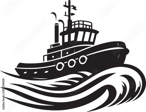 Tug boat ship silhouette vector illustration isolated on a white background