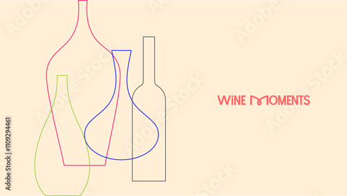 A refined wine-themed composition with thin outlines of bottles on a beige backdrop. Perfect for invitations, menus, and flyers.