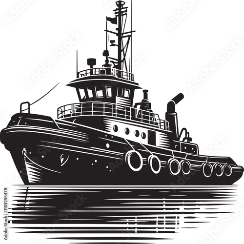 Tug boat ship silhouette vector illustration isolated on a white background