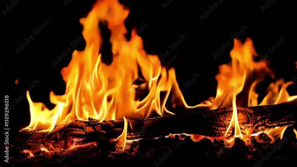 Close up of a campfire, Fire flames in campfire / Moremi Reserve, Botswana, South Africa Close up of a campfire, Fire flames in campfire / Moremi Reserve, Botswana, South Africa
