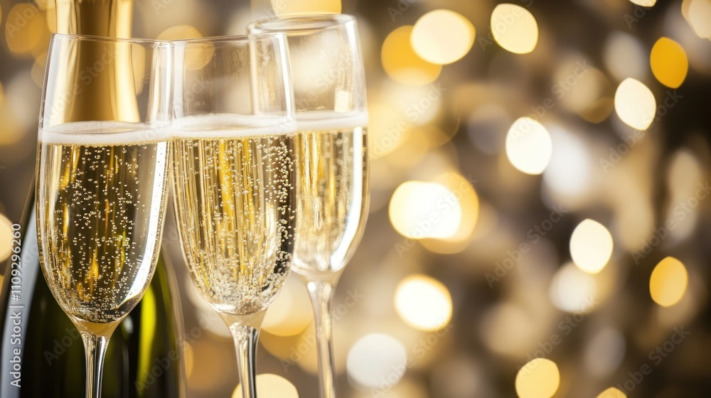 Three Champagne Glasses with Sparkling Wine Three Champagne Glasses with Sparkling Wine
