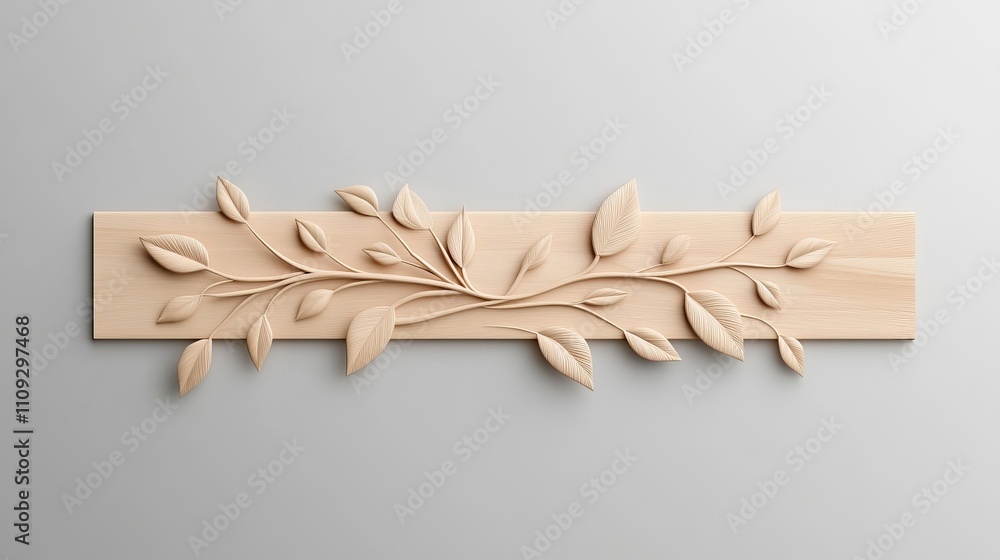A wooden panel with leaves and vines on it A wooden panel with leaves and vines on it
