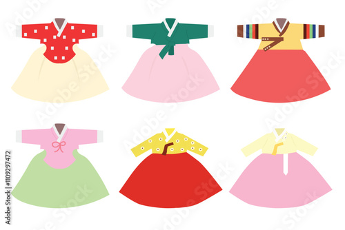 set of popular hanbok traditional dress south korean. hanbok custome in south korea