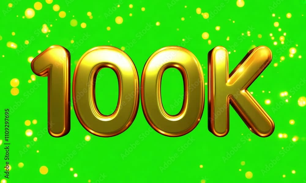 100K text animation by golden text on green screen background. 100 ...