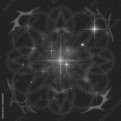 Neo Tribal Ethereal Abstract Circle Light with Lens Flares Effect, Monochrome Illustration