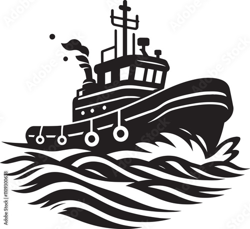 Tug boat ship silhouette vector illustration isolated on a white background