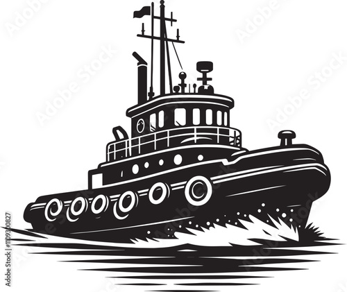 Tug boat ship silhouette vector illustration isolated on a white background