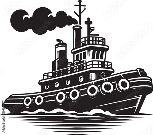 Tug boat ship silhouette vector illustration isolated on a white background