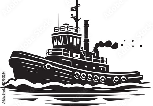 Tug boat ship silhouette vector illustration isolated on a white background