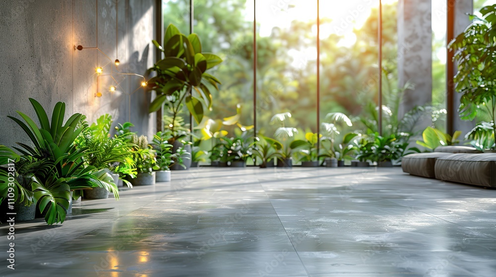 Sunlight streams through a large window in a modern space, illuminating a row of potted plants. Sunlight streams through a large window in a modern space, illuminating a row of potted plants.