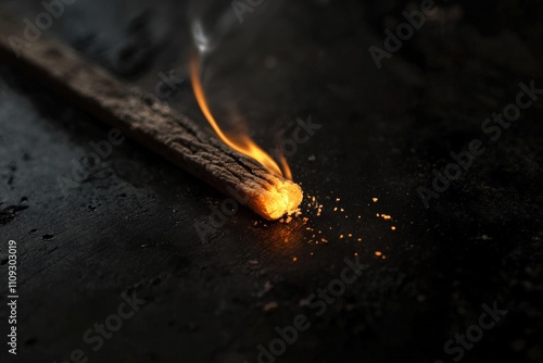 Close-Up of Matchstick on Dark Background in Minimalist Style
 photo