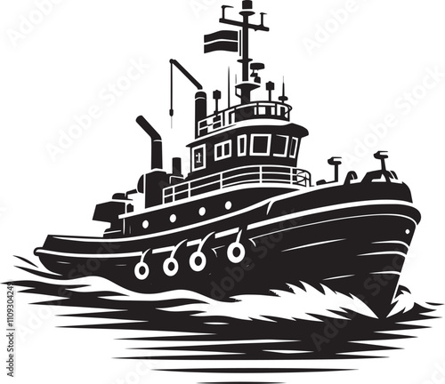 Tug boat ship silhouette vector illustration isolated on a white background