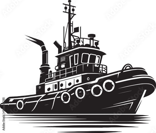 Tug boat ship silhouette vector illustration isolated on a white background