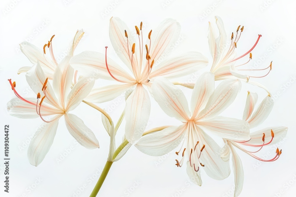 Fototapeta premium Crinum moorei blooms Natal Lily White Lily set against a white backdrop