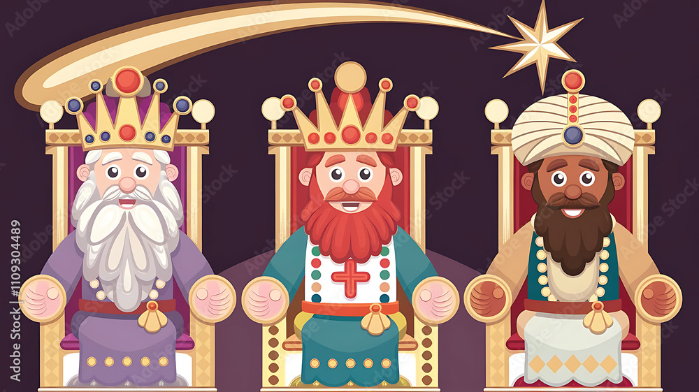 Naklejka premium New flat illustration of three wise man and a shining star on blue background concept of Epiphany