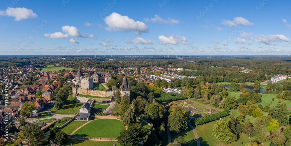 Aerial view of the Bad Bentheim castle and town, Germany