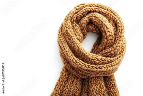 Knitted scarf neatly folded on white background photo