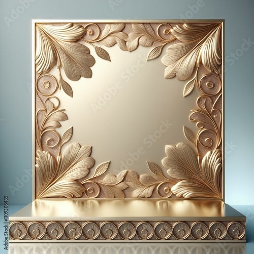  Rectangular Gold Platform with Intricate Leaf Patterns1