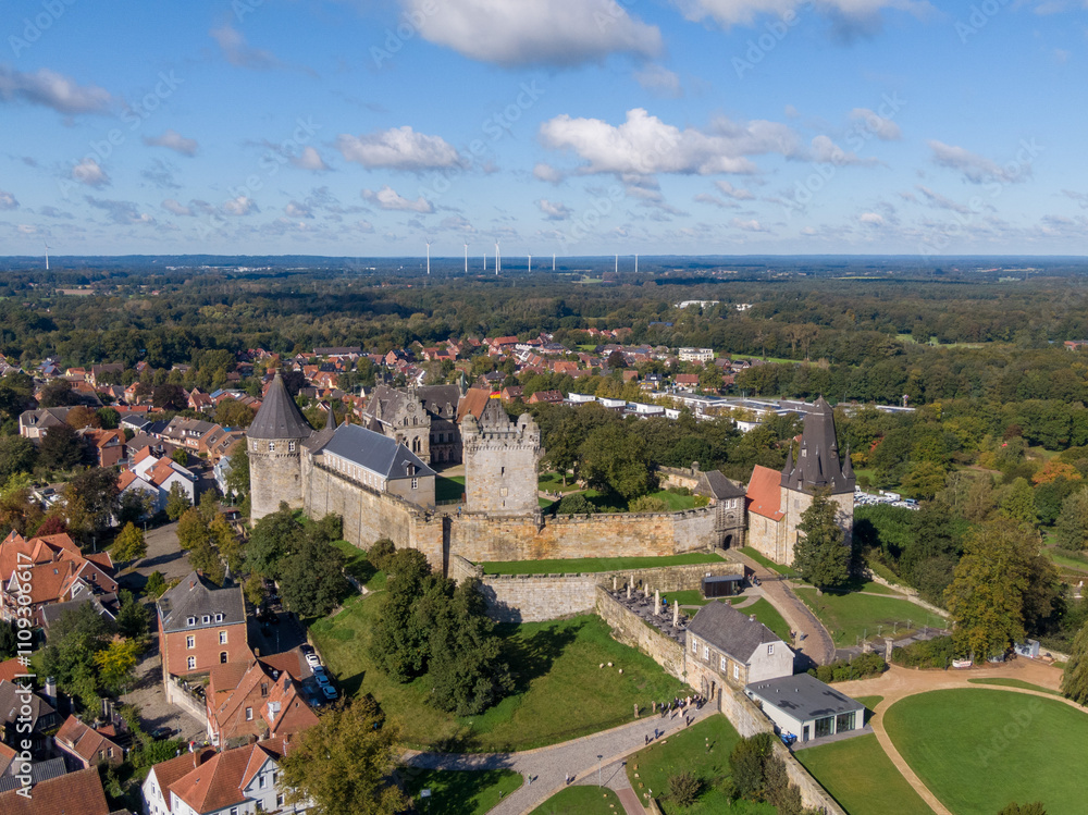 Aerial view of the Bad Bentheim castle and town, Germany