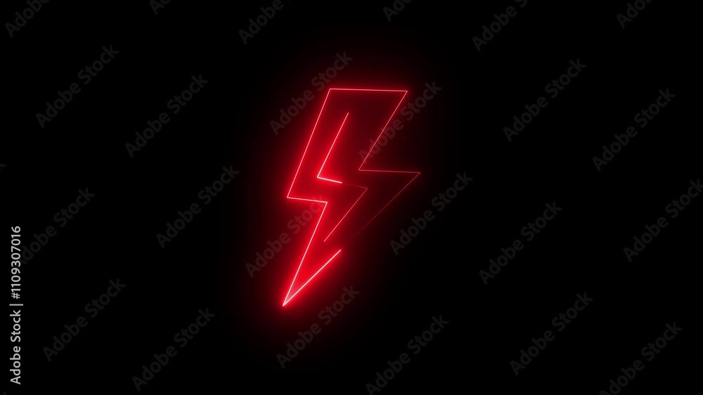 Neon Bolt icon Animation red color. Charge flash icon on black background. Neon lightning bolt glowing sign. Neon Bolt icon Animation red color. Charge flash icon on black background. Neon lightning bolt glowing sign.