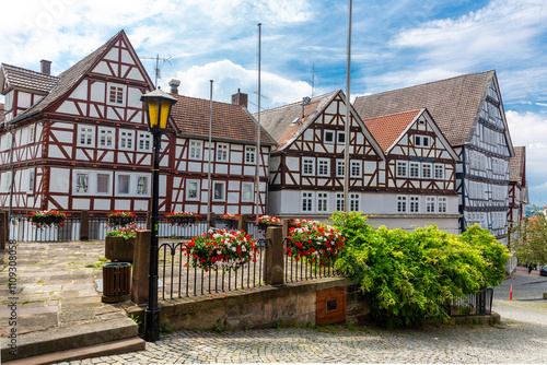 Historical half-timbered houses in the town of Homberg Efze in Germany photo