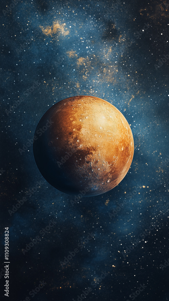 Mobile phone wallpaper: depiction of the planet Mars floating in space, with a background of stars Mobile phone wallpaper: depiction of the planet Mars floating in space, with a background of stars