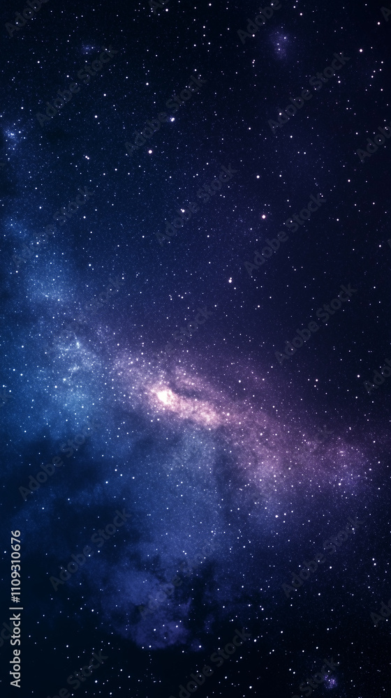 Obraz premium Mobile phone wallpaper: starry night sky with the Milky Way, dark purple and blue tones, stars twinkling in the background, captured from an angle that showcases the vastness of space