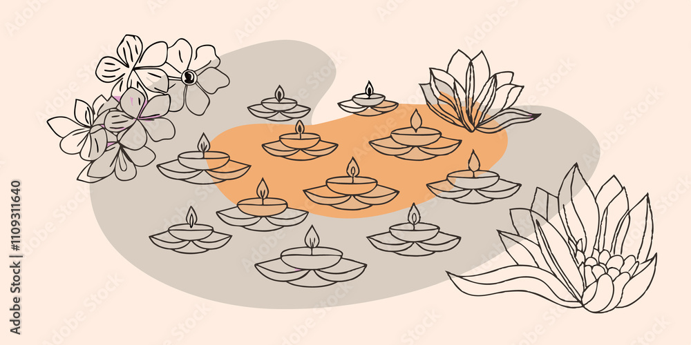 Obraz premium Starry Night on Water A gentle night unfolds over a pond where exquisite floating candles mimic stars in the sky. Surrounding them s of blossoms in various colors gently touch the