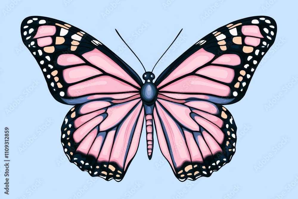 Obraz premium A flat, geometric depiction of a butterfly with clean lines and vibrant pastel colors on a white background