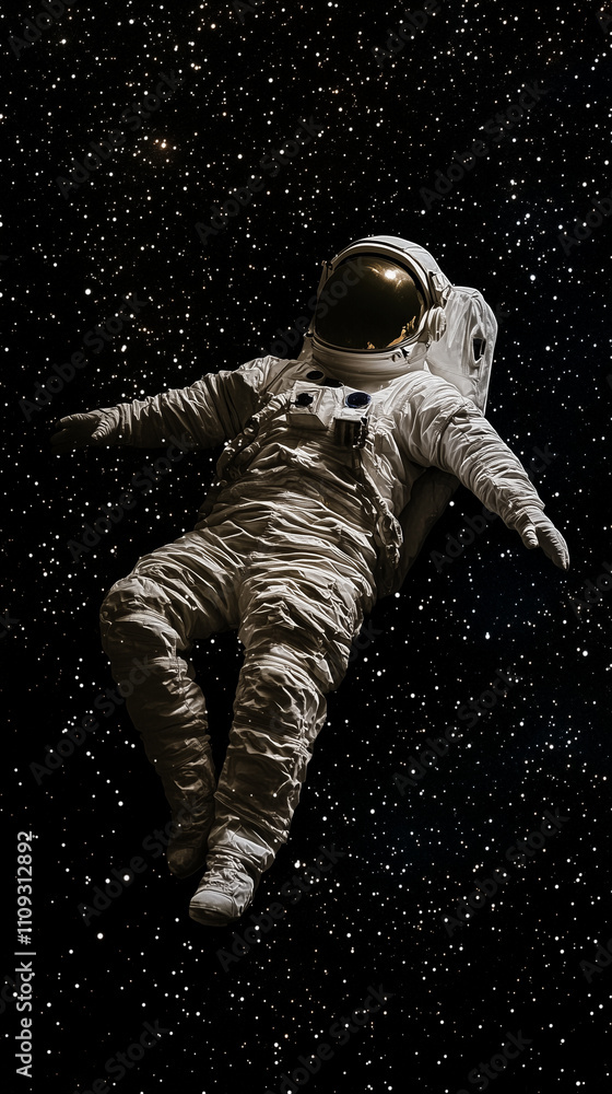 Mobile phone wallpaper: astronaut floating in space, full-body shot, against a black background with stars all around, wearing a white suit and helmet Mobile phone wallpaper: astronaut floating in space, full-body shot, against a black background with stars all around, wearing a white suit and helmet