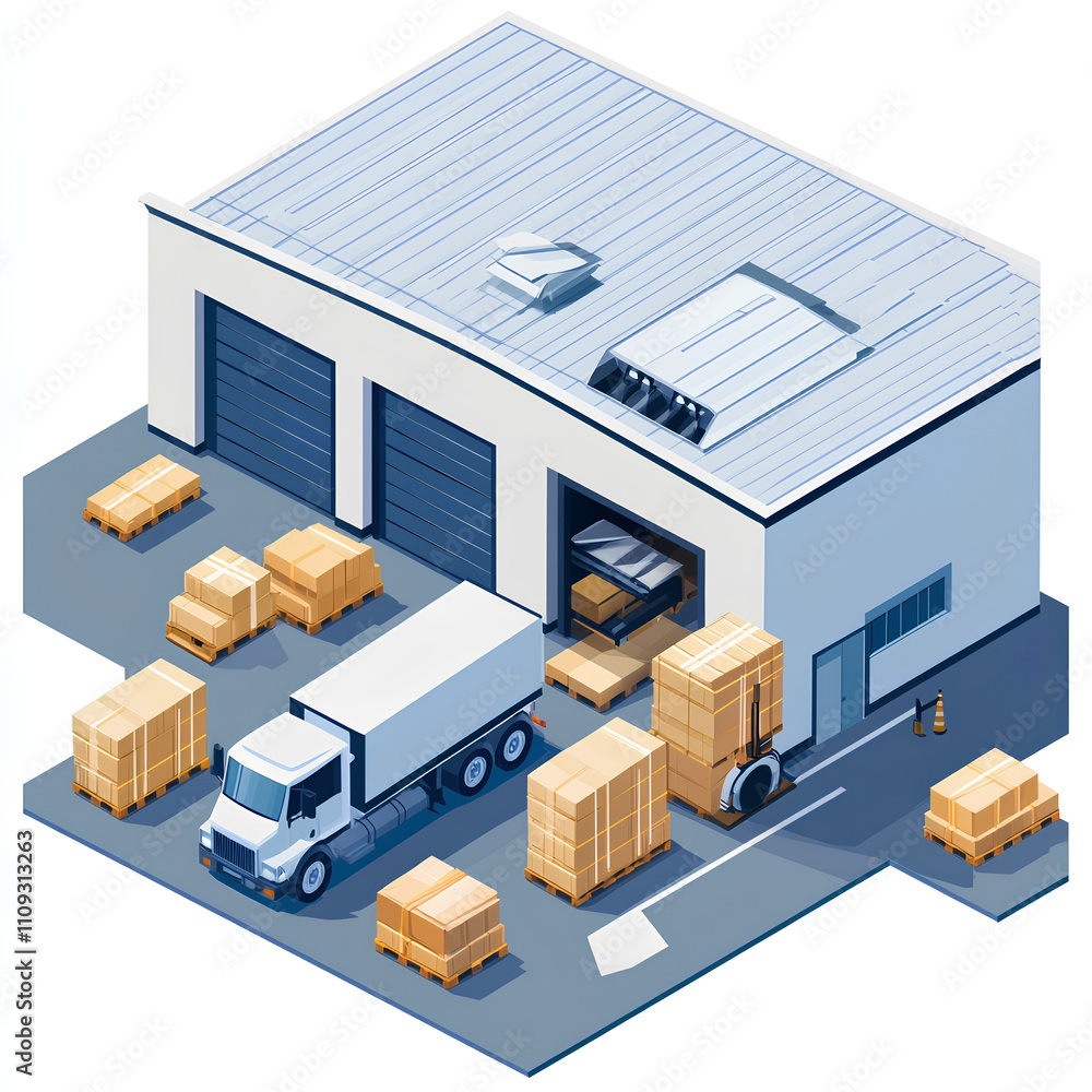 isometric industrial factory and car transporting cardboard isometric industrial factory and car transporting cardboard