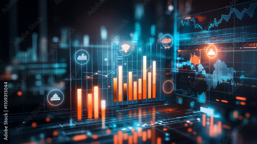 A futuristic digital interface displaying dynamic graphs and charts. The vibrant colors and sleek design represent advanced data analytics and technological advancements. A futuristic digital interface displaying dynamic graphs and charts. The vibrant colors and sleek design represent advanced data analytics and technological advancements.