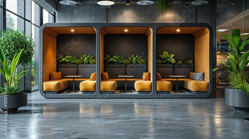 Wallpaper Mural Modern office with soundproof booths for private meetings or work. Torontodigital.ca