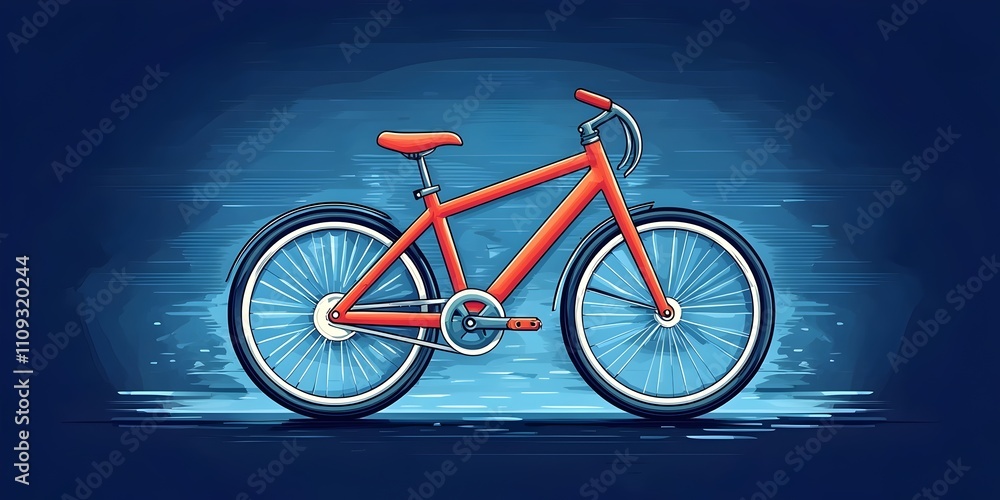 Fototapeta premium A vibrant orange bicycle with sleek design against a dynamic blue background, embodying movement and energy, perfect for conveying themes of adventure and freedom.